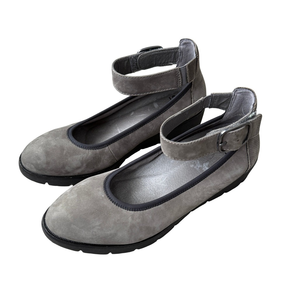 Earth Zurich Sion Mary‎ Jane Wedge Thunder Gray Suede Adj Ankle Strap Comfort 9